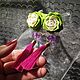 Серьги "Алиса" с зелеными розами и розовыми кистями, Серьги-кисти, Новосибирск,  Фото №1
