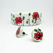 Украшения handmade. Livemaster - original item Set: wooden bracelet and earrings with the painting 