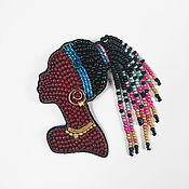 Украшения handmade. Livemaster - original item African Camaria bead brooch, girl with braids brooch, ethnika. Handmade.