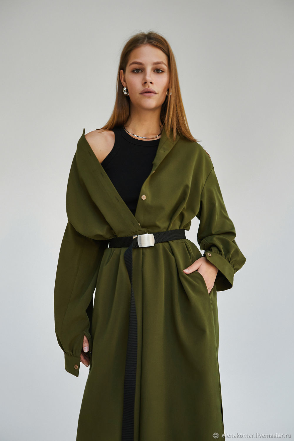 Платье длинное свободное в цвете хаки – заказать на Ярмарке Мастеров ...
