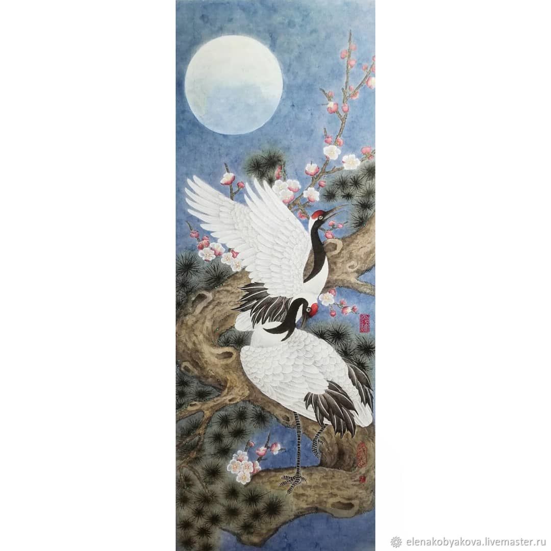 Картина китайская живопись Журавли и луна в интернет-магазине на ...