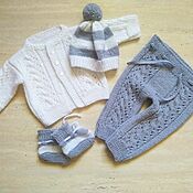 Baby clothing sets: overalls, beanie, socks