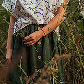 Платье сарафан "Физалис" с вышивкой, оливковый