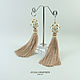Soft cream drop earrings with tassels and French fullerenes, Tassel earrings, St. Petersburg,  Фото №1