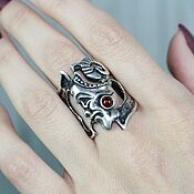 Украшения handmade. Livemaster - original item Ring Face Ethnic Avant-garde Garnet Silver 925 HB0121. Handmade.