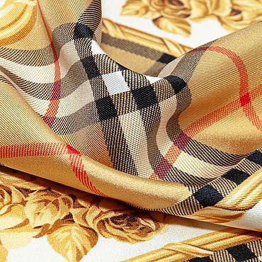 Материалы для творчества ручной работы. Ярмарка Мастеров - ручная работа Платок в клетку, подписной, 65х65 см, фон бежевый, 1092216. Handmade.