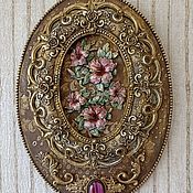 Картины и панно handmade. Livemaster - original item Wall panel with voluminous flowers in a lace frame. Handmade.