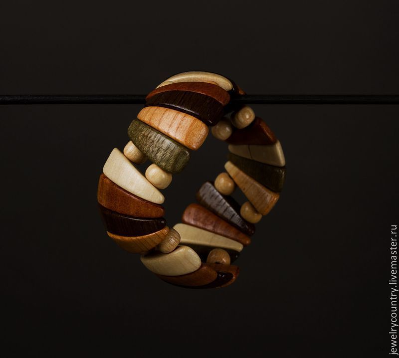 Нарядный деревянный браслет ручной работы, Браслет из бусин, Киев,  Фото №1