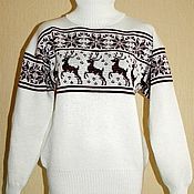 Вязаный норвежский комплект свитер Нежно-снежный и леггинсы