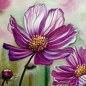 Картины и панно handmade. Livemaster - original item Flower painting, Cosmea Interior Oil Painting Purple Flower. Handmade.