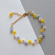 Украшения handmade. Livemaster - original item Yellow and Lavender Beaded Floral Zig Zag Bracelet (BB-PA-YLLA-Z). Handmade.