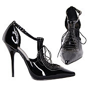 Винтаж handmade. Livemaster - original item Chic black lace-up shoes from nature.patent leather. Handmade.