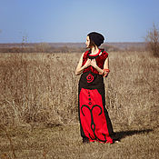 Одежда handmade. Livemaster - original item Copy of Long Ornamented Orange Linen Skirt «Arabesco». Handmade.
