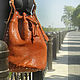 Коричневая кожаная женская сумка мешок торба с заклепками, Сумка-мешок, Тверь,  Фото №1
