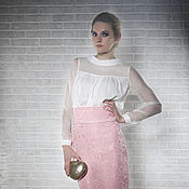 Summer silk set with blouse and floor-length skirt