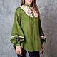 Linen tunic (forest green small roses), Blouses, Kemerovo,  Фото №1