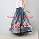 Luxurious denim skirt "Poppies and daisies", Skirts, Bryansk,  Фото №1