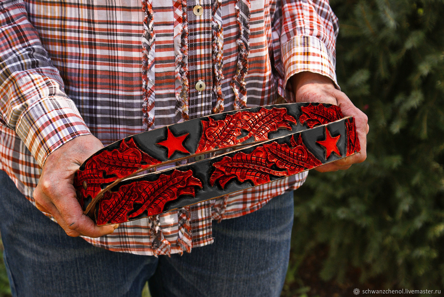 Men's leather belt ' Star and oak leaves', Straps, Krasnodar,  Фото №1