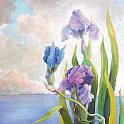 Открытки handmade. Livemaster - original item Irises and the sea Postcard with flowers for March 8. Handmade.