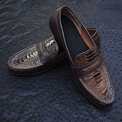 Обувь ручной работы handmade. Livemaster - original item Moccasins made of ostrich calf leather and genuine leather, brown color.. Handmade.
