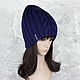  Beanie hat elastic band with braids knitted women's Dark Blue. Caps. Space Cat Knitting. My Livemaster. Фото №4