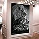 Черно Белая картина маслом Картина с животными Картина с львами