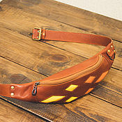 Сумки и аксессуары handmade. Livemaster - original item Waist bag made of red leather with colored inserts. Handmade.