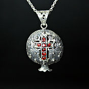 Украшения handmade. Livemaster - original item Garnet pendant with a cross made of 925 sterling silver and zircons AS0004. Handmade.