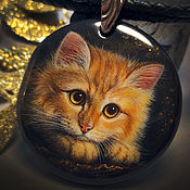 Украшения handmade. Livemaster - original item Red kitten Bagel – pendant with painting - a gift for a cat lover. Handmade.
