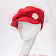 Unique red cap with veil handmade by designer Ushakova. Caps1. Violetorange (hatscapsberets). My Livemaster. Фото №4