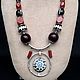 Necklaces, ethnic beads made of red Jasper, bone beads with mantras and Om pendant amulet in the style of boho. Natural ,environmentally friendly decoration.