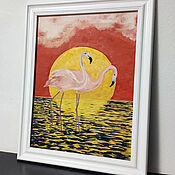 Картины и панно handmade. Livemaster - original item Child of the sunset. Painting on canvas in frame. Flamingo. Handmade.