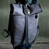 Сумки и аксессуары handmade. Livemaster - original item Leather men`s ROLLTOP backpack (grey) rolltop in size M. Handmade.