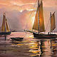 Sails in the sunset. Sea. Print from the author's work, Pictures, St. Petersburg,  Фото №1