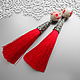Earrings tassels Red with porcelain beads, Tassel earrings, St. Petersburg,  Фото №1