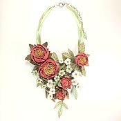 Украшения handmade. Livemaster - original item Necklace made of genuine leather, handmade leather flowers, Peony Hops. Handmade.