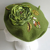 Аксессуары handmade. Livemaster - original item Beret female with author`s embroidery ROSE OLIVE headdress. Handmade.
