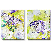 Картины и панно handmade. Livemaster - original item Painting Butterflies Flowers Diptych 