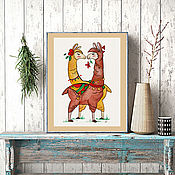 Картины и панно handmade. Livemaster - original item Pictures: Lamas in love, watercolor, painting for children. Handmade.
