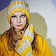 Заказать Варежки в полоску серый желтый альпака шерсть. Svetlana_Knitting. Ярмарка Мастеров. . Комплекты головных уборов Фото №3
