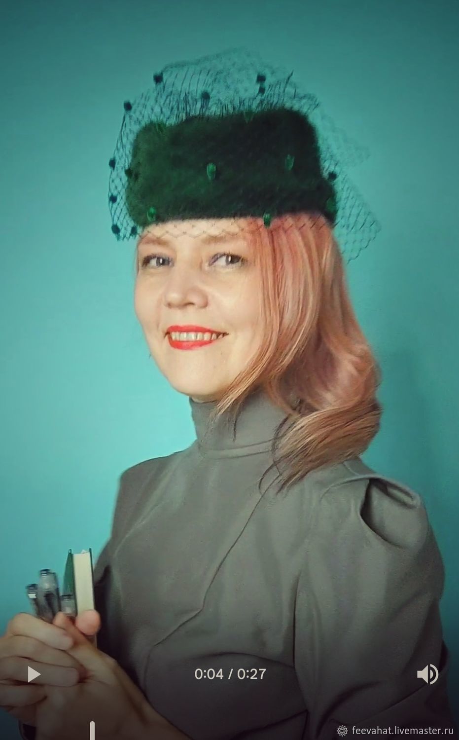 Шляпка из изумрудного меха норки с вуалью купить в интернет-магазине Ярмарка Мастеров по цене 25000 ₽ – WWCUCRU, Шляпы, Москва - доставка по России