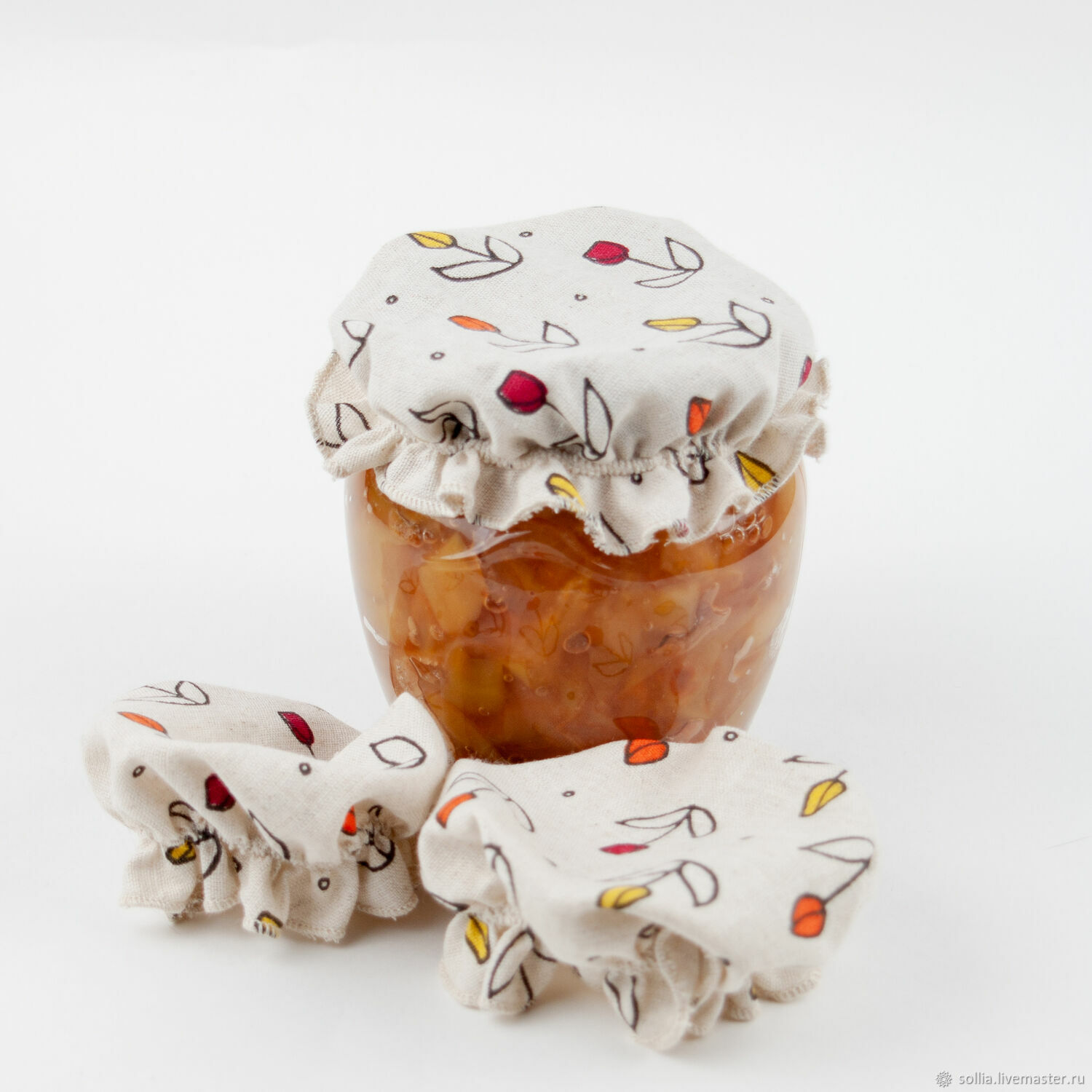 Декоративные тканевые крышки для банок на резинке, 3 штуки, эко ткань ...