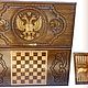 Backgammon carved 'coat Of arms of the Russian Federation 2' Art. .086, Backgammon and checkers, Moscow,  Фото №1