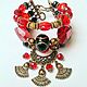 Set - bracelet and earrings crystal ethnic style of Infanta in the black-and-red color scheme. Expensive gift for stylish women and girls.