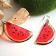 Transparent Earrings Resin Earrings Earrings Watermelon Fruit Red Green, Earrings, Taganrog,  Фото №1