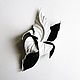 Black and White Flower Brooch Made of Leather Contrast Black White, Brooches, Moscow,  Фото №1