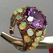 Украшения handmade. Livemaster - original item Turban ring with opals and amethyst.. Handmade.