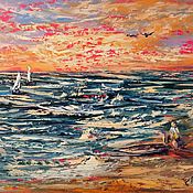 Картины и панно handmade. Livemaster - original item Oil painting sea sunset sport 