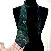 Аксессуары handmade. Livemaster - original item Silk tie constellations stars cosmos dark green gift for a man. Handmade.
