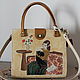 Женская коричневая бежевая кожаная сумка "Девушка с котом", Classic Bag, Bologna,  Фото №1